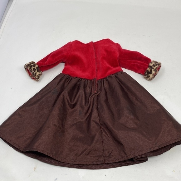 American Girl Chocolate Cherry Party Dress Gown Leopard Trim - Picture 10 of 13